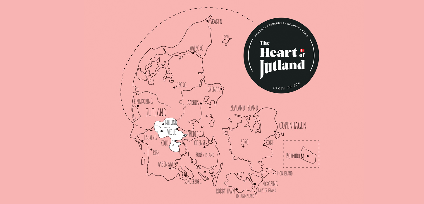 Tegnet Danmarks kort med The Heart of Jutland