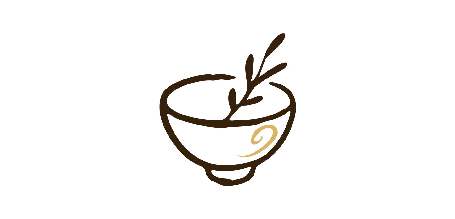 Logo for Gastroruten i Small Wonders: stiliseret skål med urtekvist og spiralformet detalje, der symboliserer lokale smagsoplevelser.