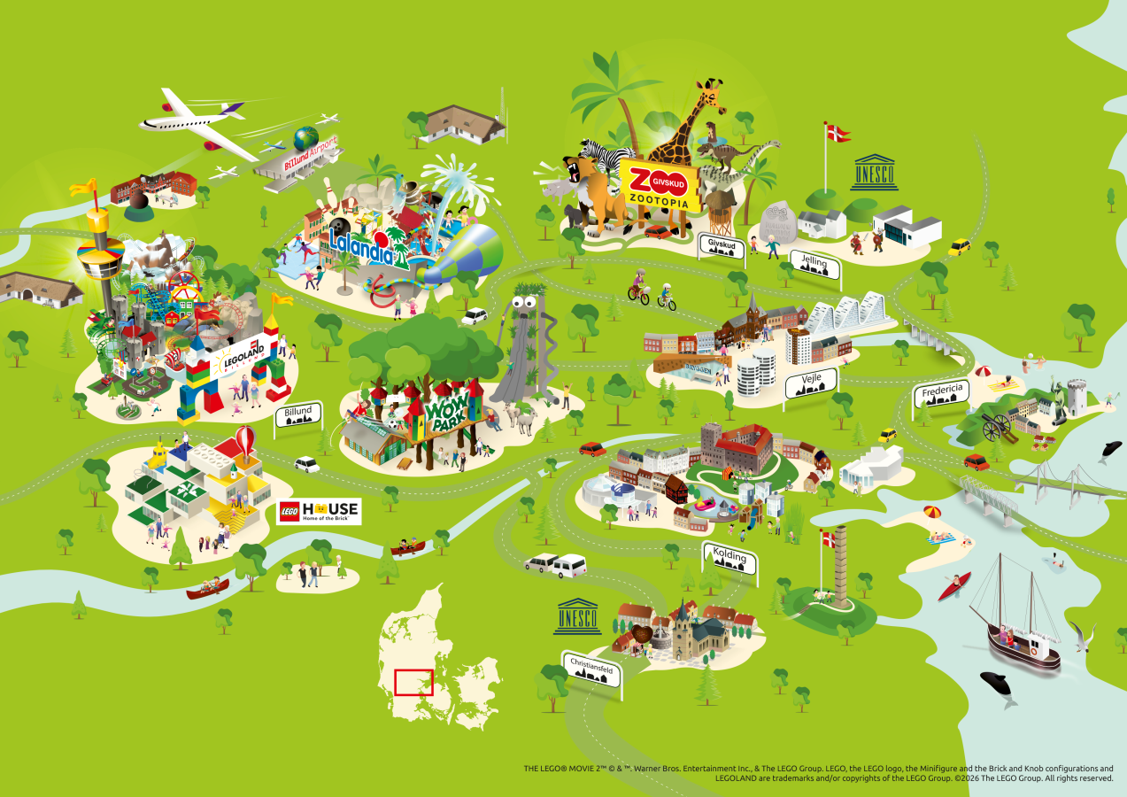 A cartoon map of LEGOLAND Billund Resort